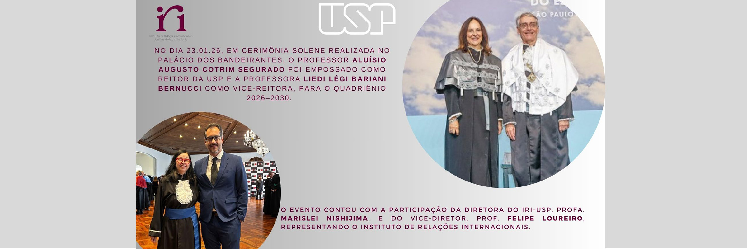 Cerimônia solene realizada no Palácio dos Bandeirantes de posse do Prof. Aluísio Augusto Cotrim Segurado como reitor da USP e aa Profa. Liedi Légi Bariani Bernucci como vice-reitora